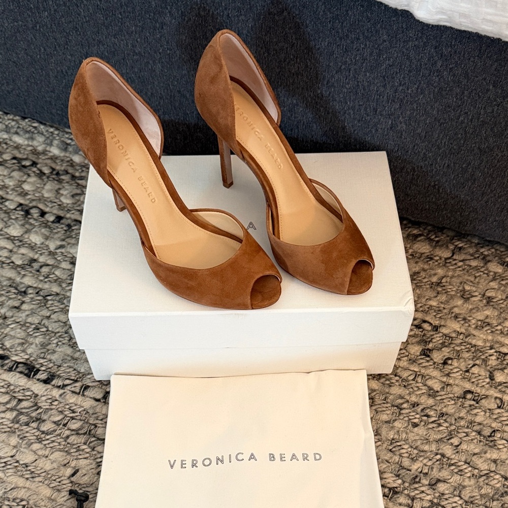 Veronica Beard Suede Peep-Toe Heels